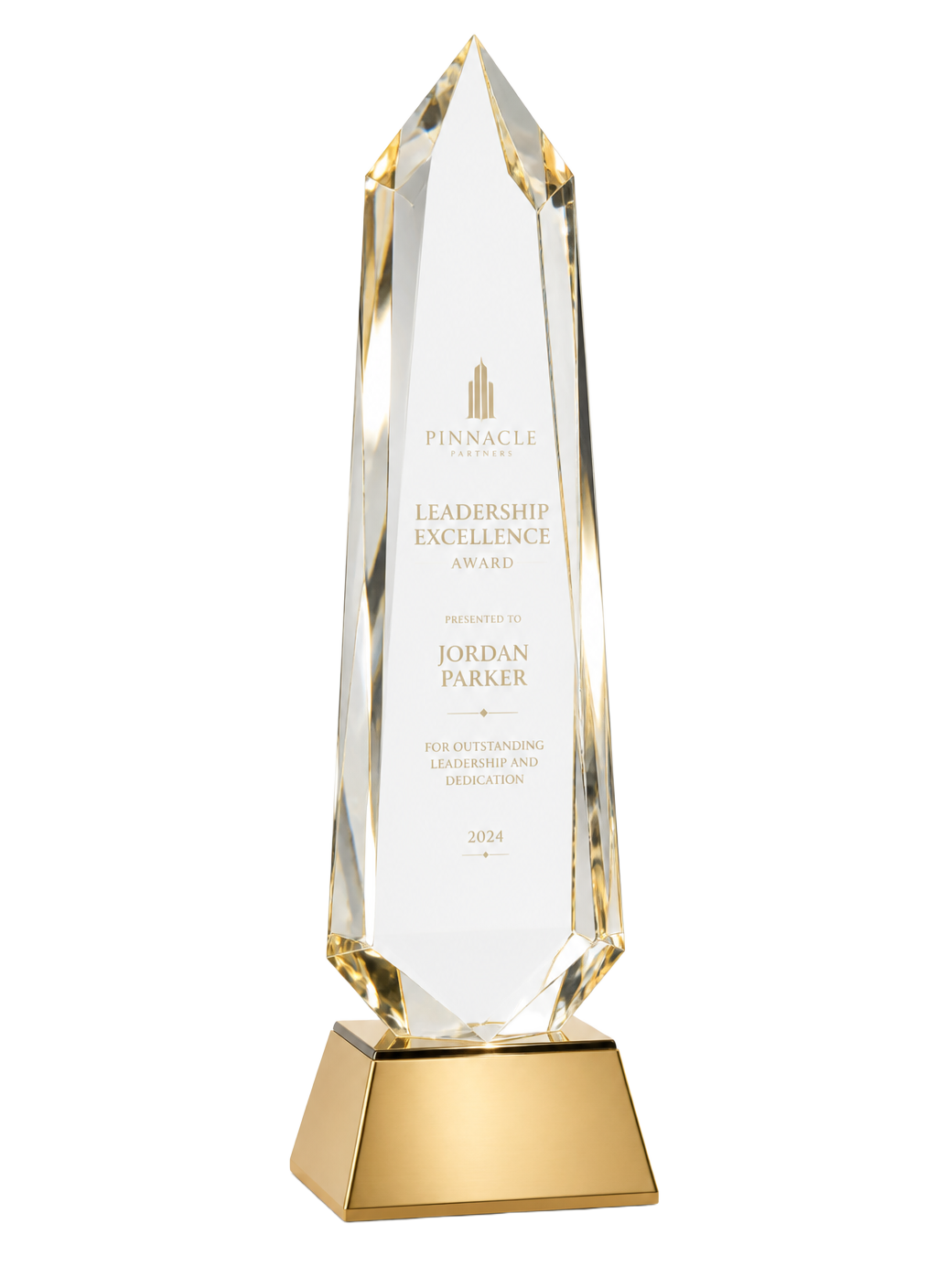 The Pinnacle Honors crystal award trophy